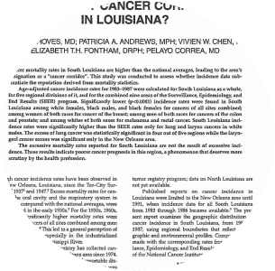 A close-up of a scientific article about cancer rates in Louisiana’s industrial corridor, showing the title, authors, and beginning of the text.